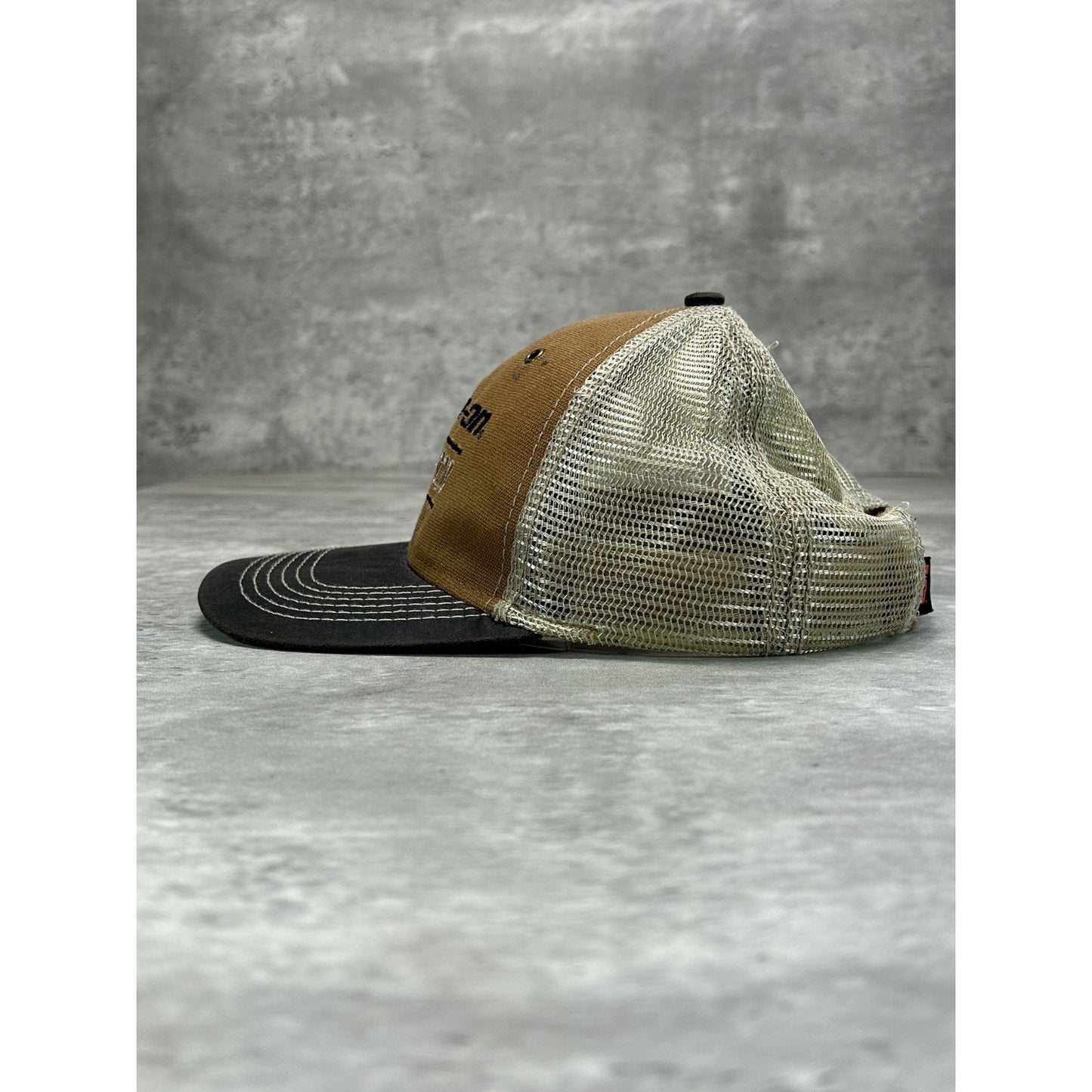 Vintage Snap On Embroidered Spellout Trucker Strapback Hat OSFA Brown/Beige
