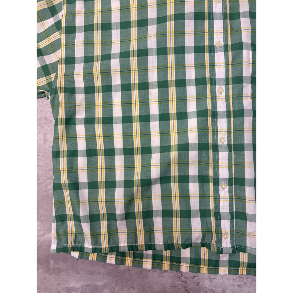 Vintage Sun River Single Pocket Plaid Short Sleeve Cropped Button Up Shirt Sz XL