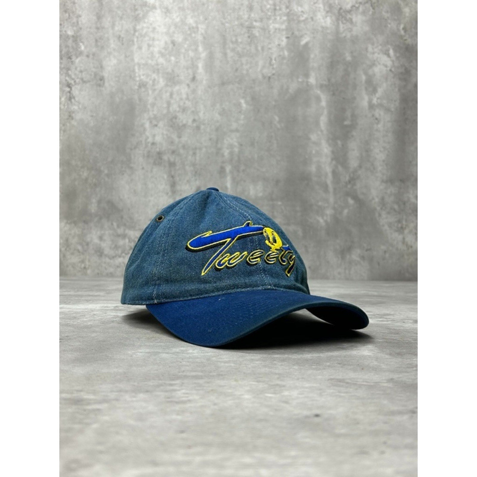 Vintage 2000 Looney Tunes Tweety Bird Embroidered Denim Strapback Hat OSFA