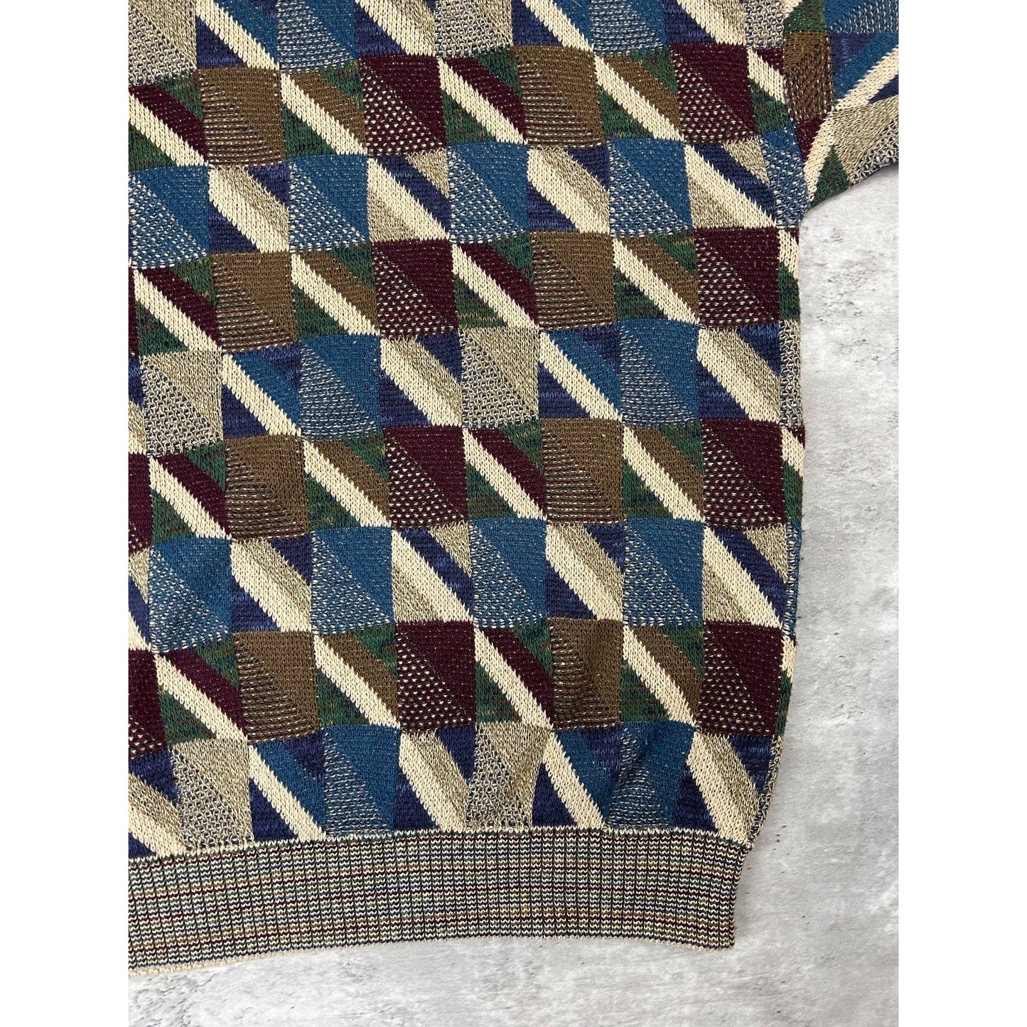 Vintage 90s TSR Earth Tone Geometric Striped Pullover Knit Sweater Size 2XL