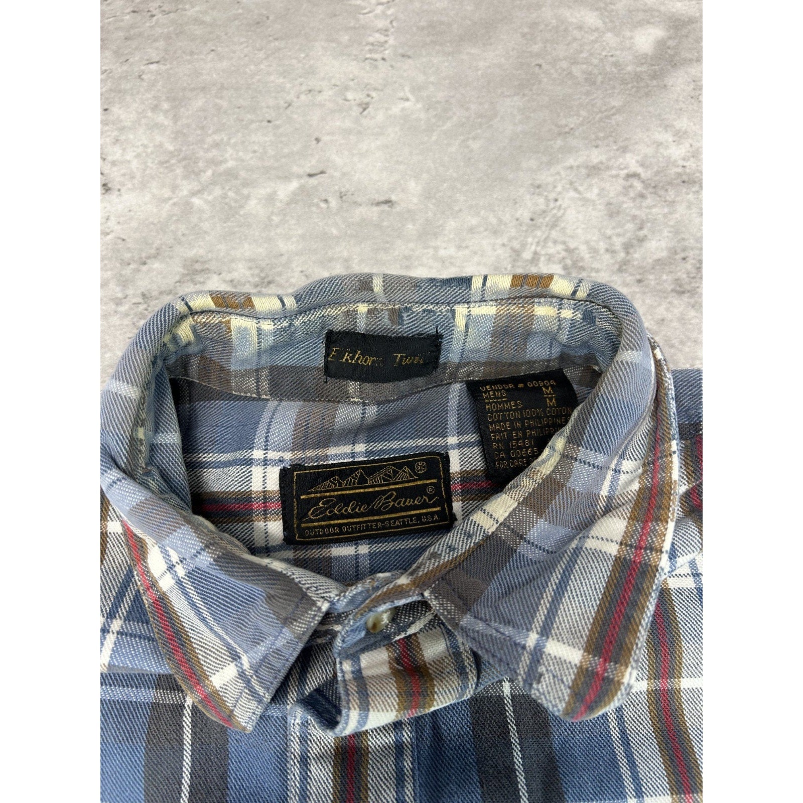 Vintage 90s Eddie Bauer Plaid Long Sleeve Double Pocket Button Up Shirt Medium