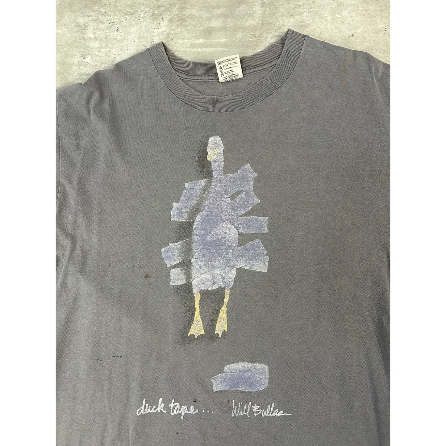 Vintage 90s Will Bullas Duck Tape Art Graphic T-Shirt Size Large Black
