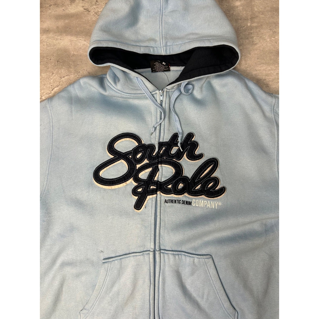 Vintage Y2K South Pole Embroidered Spellout Full Zip Hooded Sweatshirt Size XL