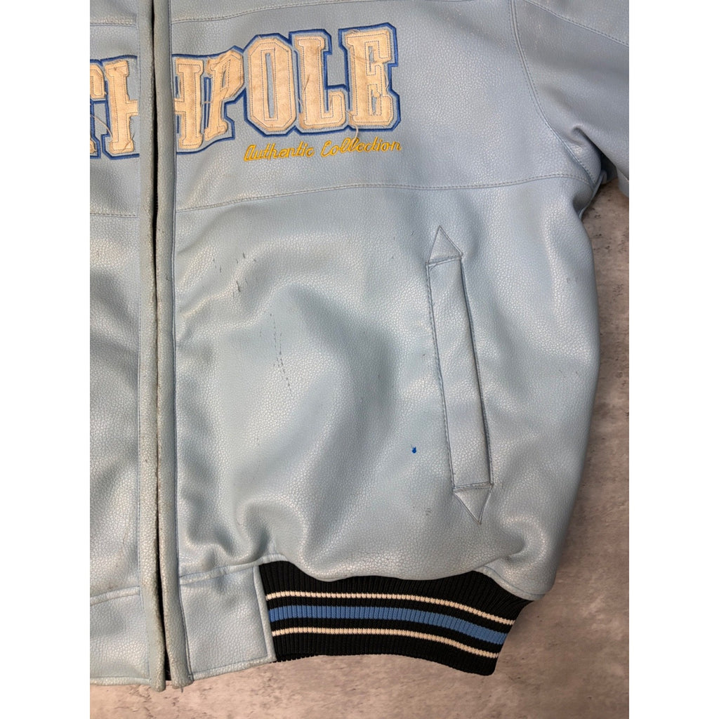 Vintage Y2K Southpole Embroidered Spellout Leather Bomber Jacket Size XL