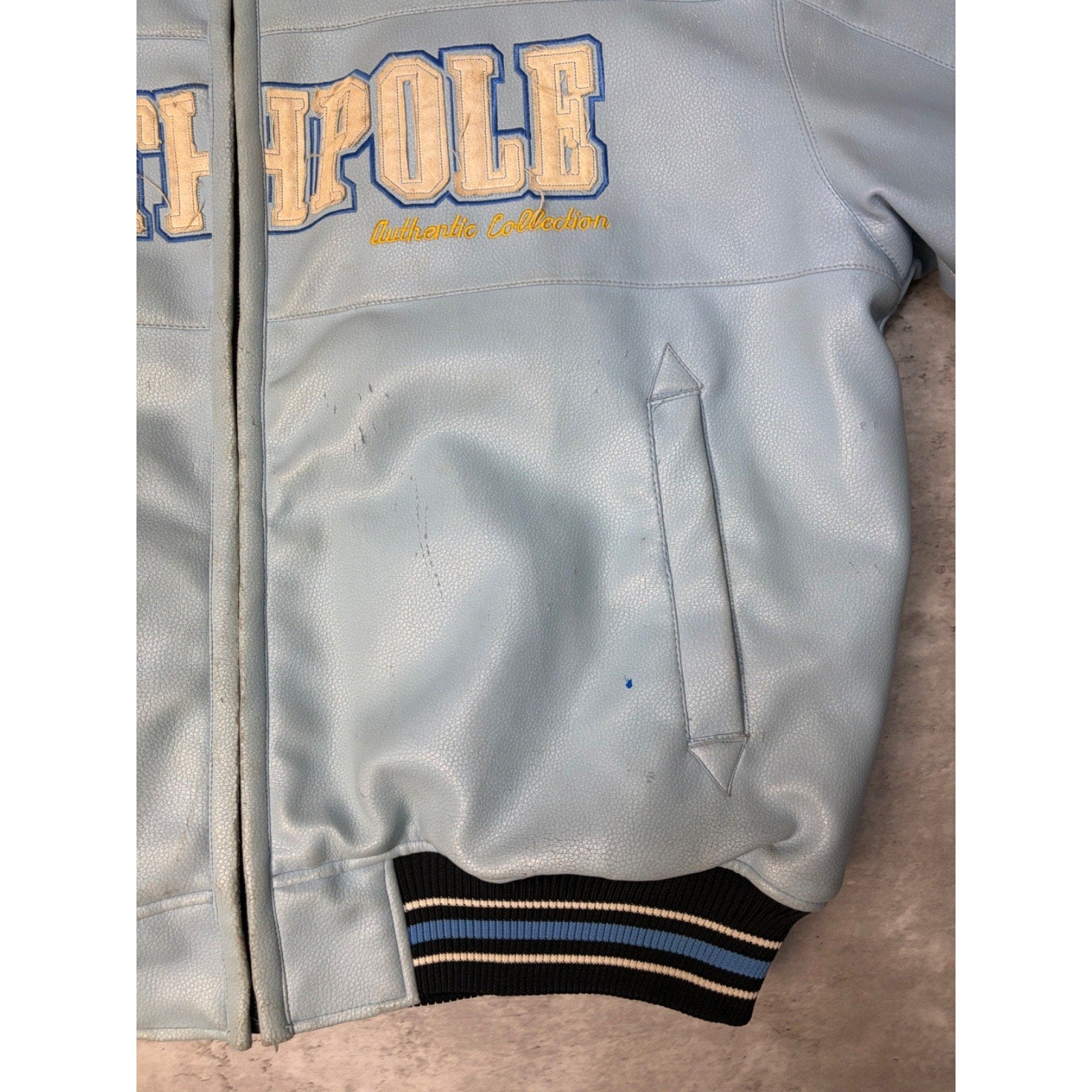 Vintage Y2K Southpole Embroidered Spellout Leather Bomber Jacket Size XL