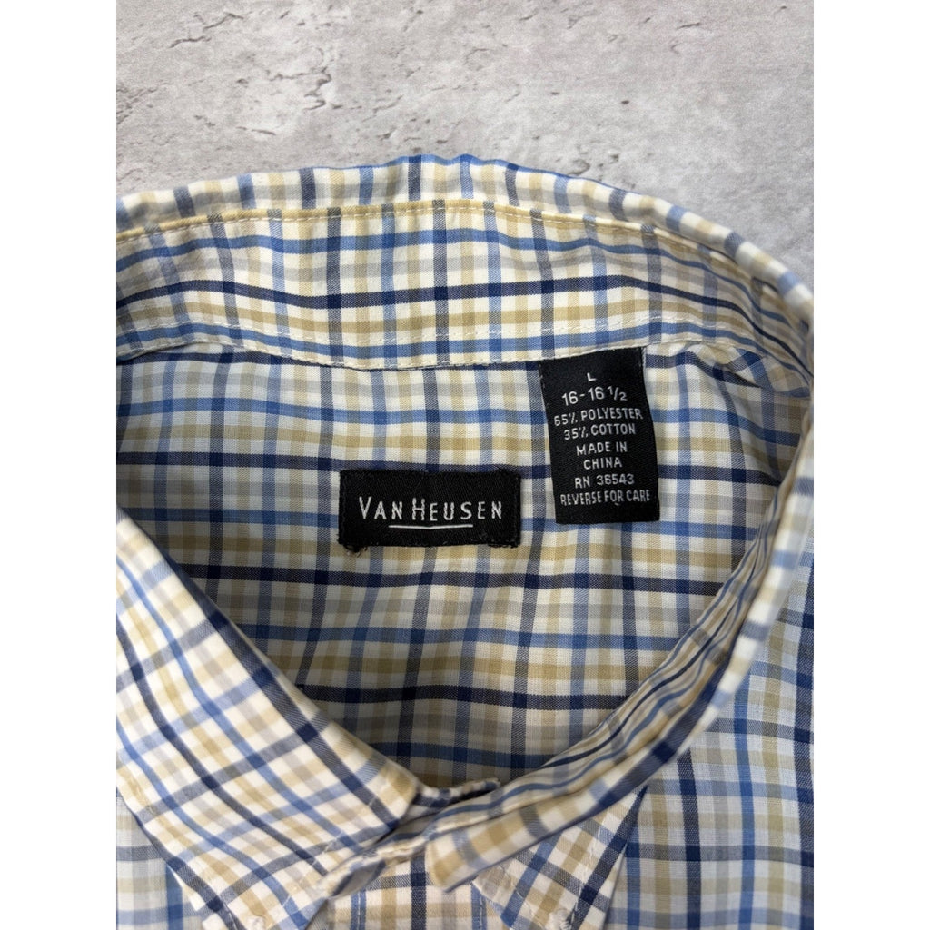 Vintage Van Heusen Single Pocket Plaid Cropped Button Up Shirt Size Large