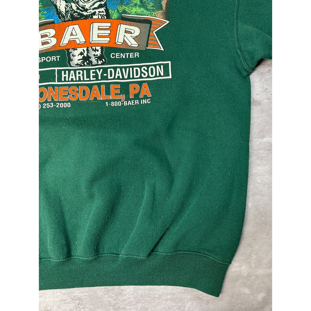 Vintage 90s Harley Davidson Rules Spellout Graphic Green Sweatshirt Size Large