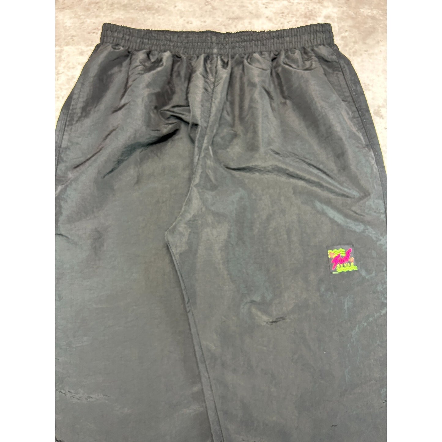 Vintage 90s Surf Style Embroidered Patch Nylon Track Pants Size XL Black