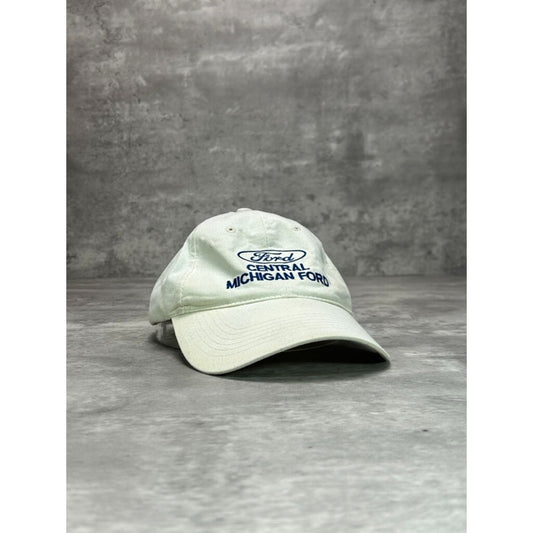 Vintage Ford Central Michigan Embroidered Spellout Strapback Hat OSFA White