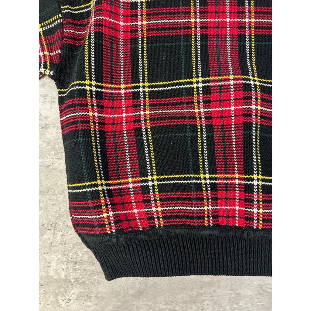 Vintage 90s Plaid Print Pullover Ribbed Knit Sweater Size Large
