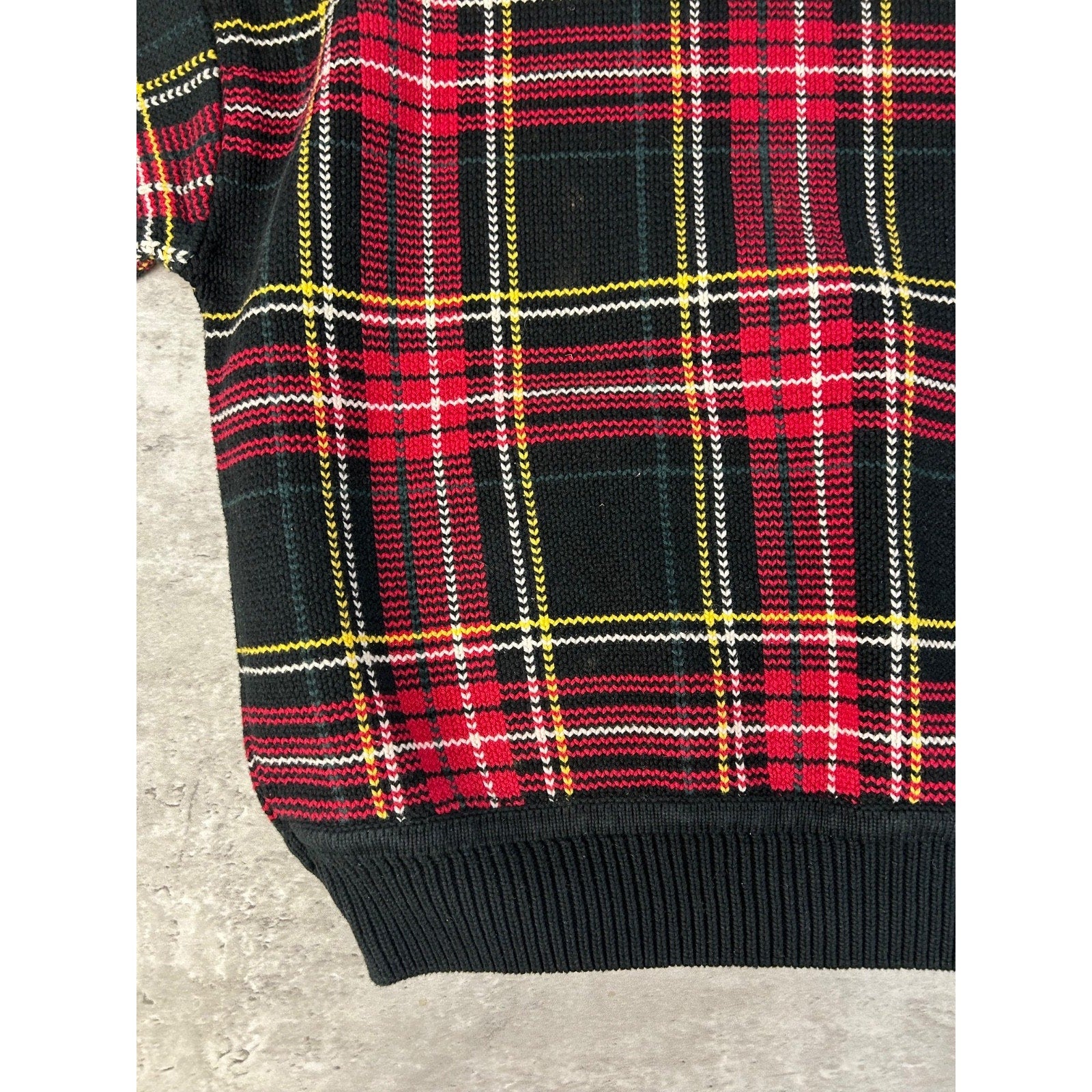 Vintage 90s Plaid Print Pullover Ribbed Knit Sweater Size Large