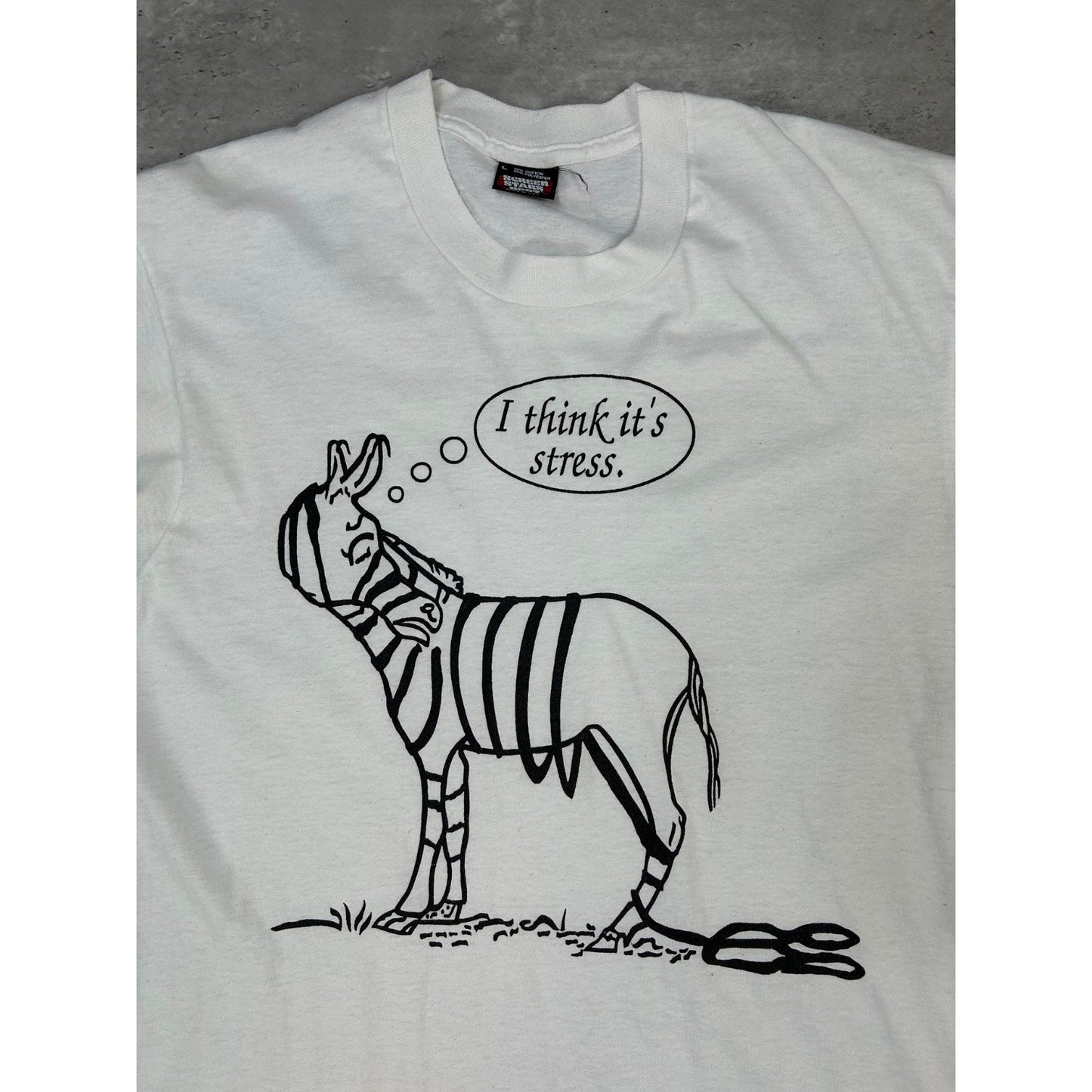 Vintage 90s Jersey Jacks I Think Its Stress Comedy Graphic T-Shirt Size Large