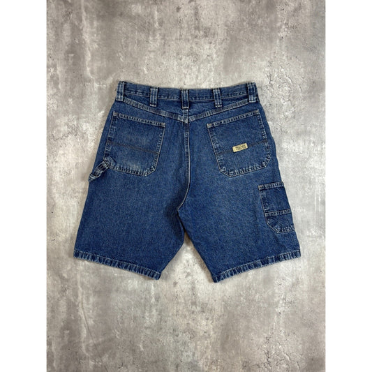 Vintage Wrangler Jeans Workwear Dark Wash Denim Carpenter Shorts Size 34 Blue