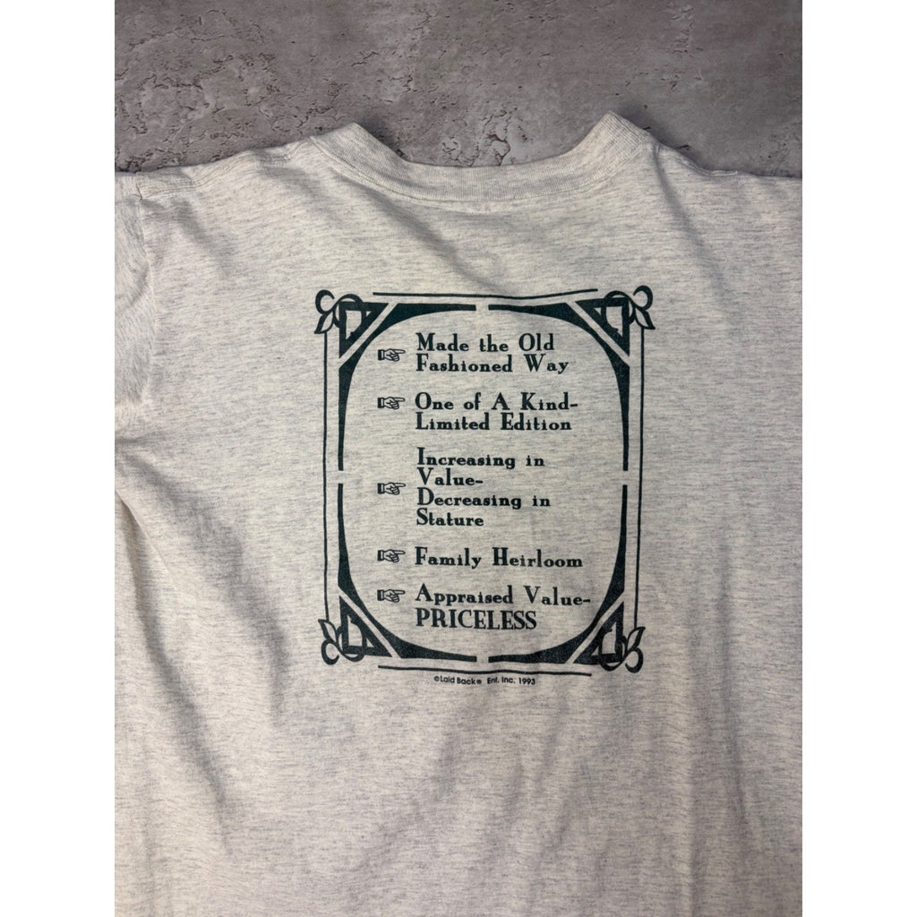 Vintage 1993 Genuine Antique Person Comedy Slogan Graphic T-Shirt Size Large