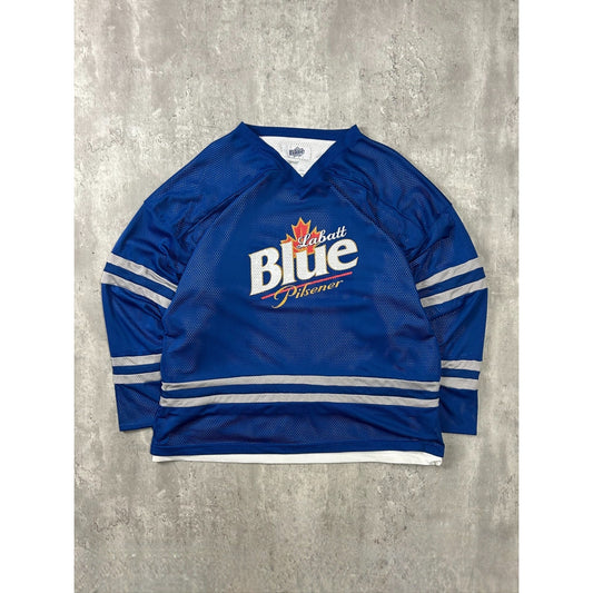 Vintage 90s Labatt Blue Pilsner Beer Promo Reversible Hockey Jersey Size Large