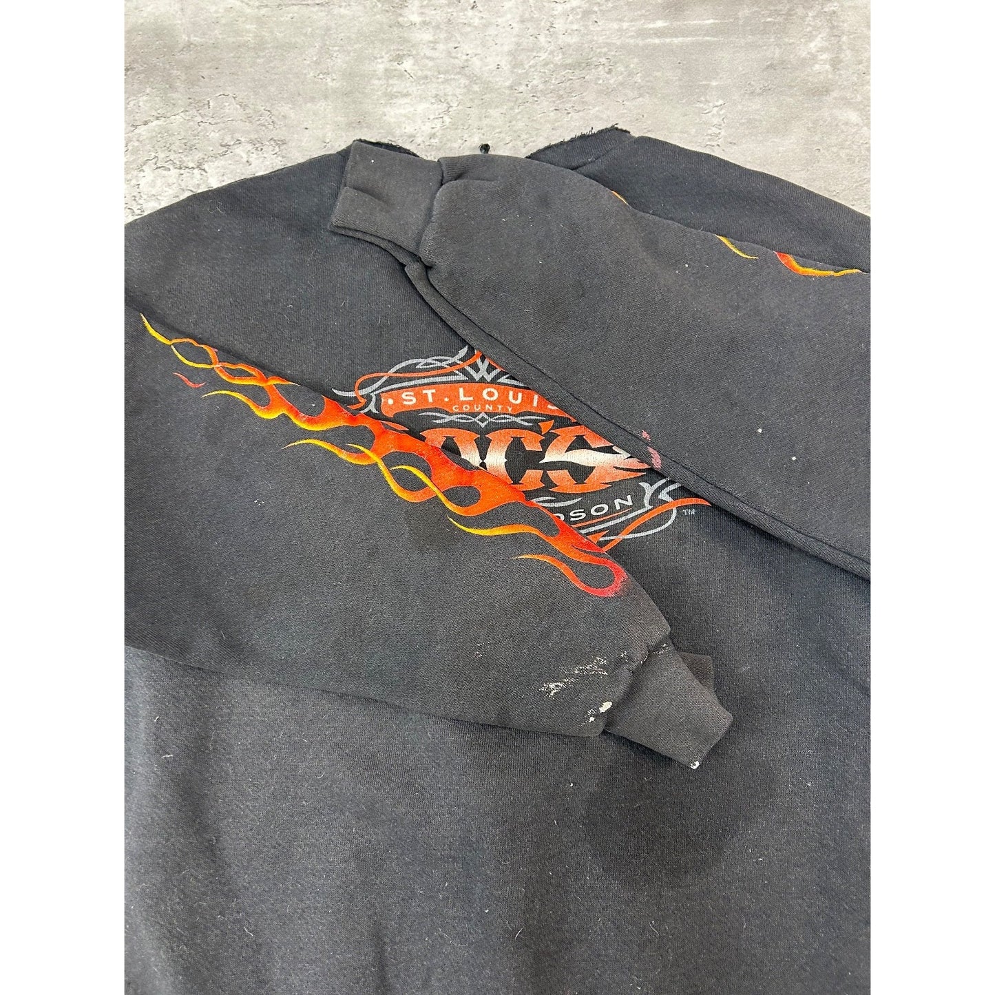 Vintage 2001 Harley Davidson Flame Sleeve Classic Logo Full Zip Sweatshirt Med