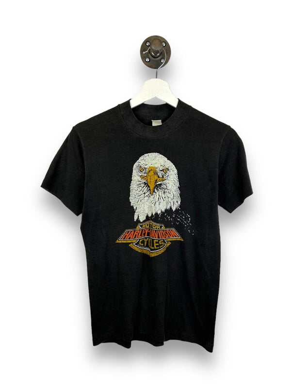 Vintage 1982 Harley Davidson Bald Eagle Graphic T-Shirt Size Small Black 80s