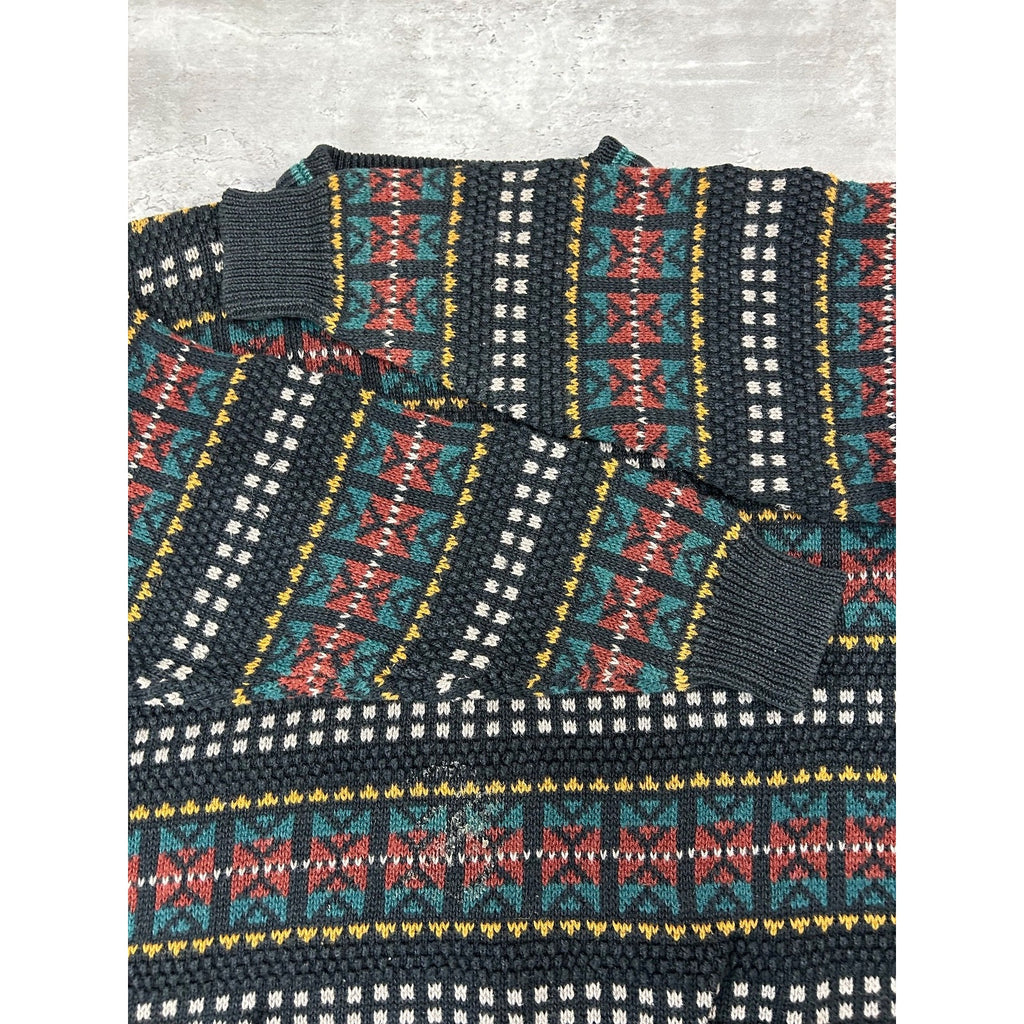 Vintage 90s Robert Bruce Abstract Striped Pullover Knit Sweater Size Medium