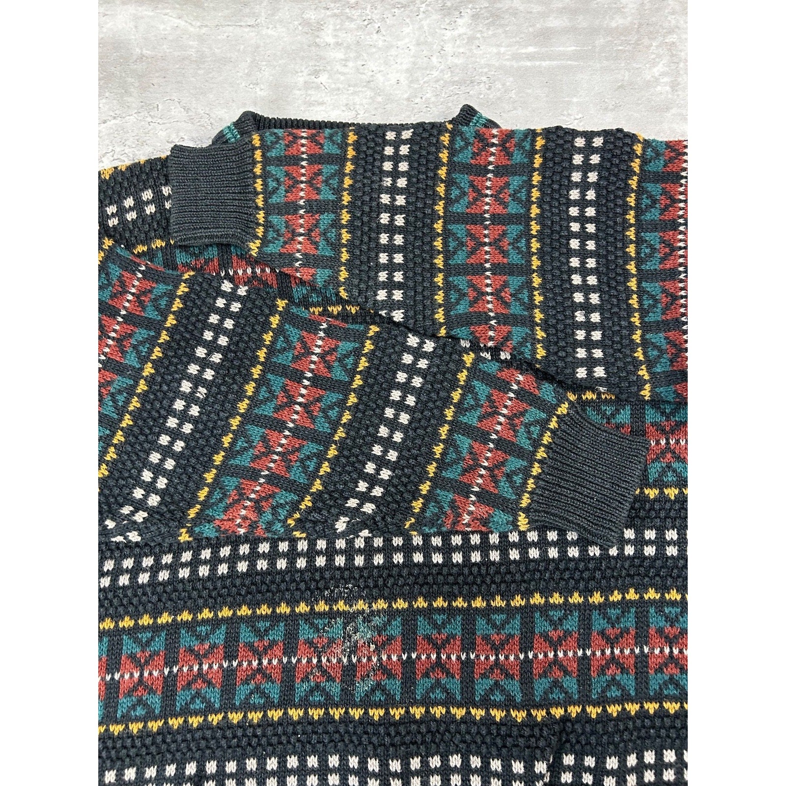 Vintage 90s Robert Bruce Abstract Striped Pullover Knit Sweater Size Medium