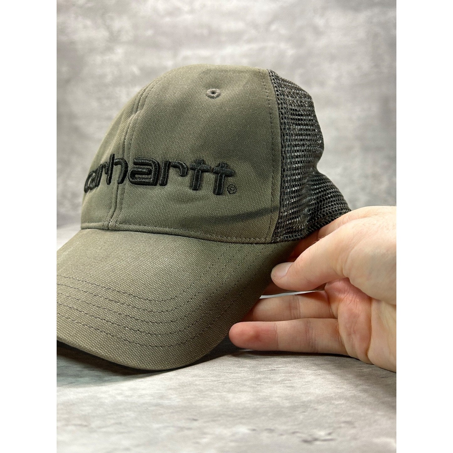Vintage Carhartt Embroidered Spellout Workwear Trucker Snapback Hat OSFA