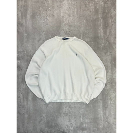 Vintage Polo Ralph Lauren Embroidered Pony Knit Sweater Size XL White