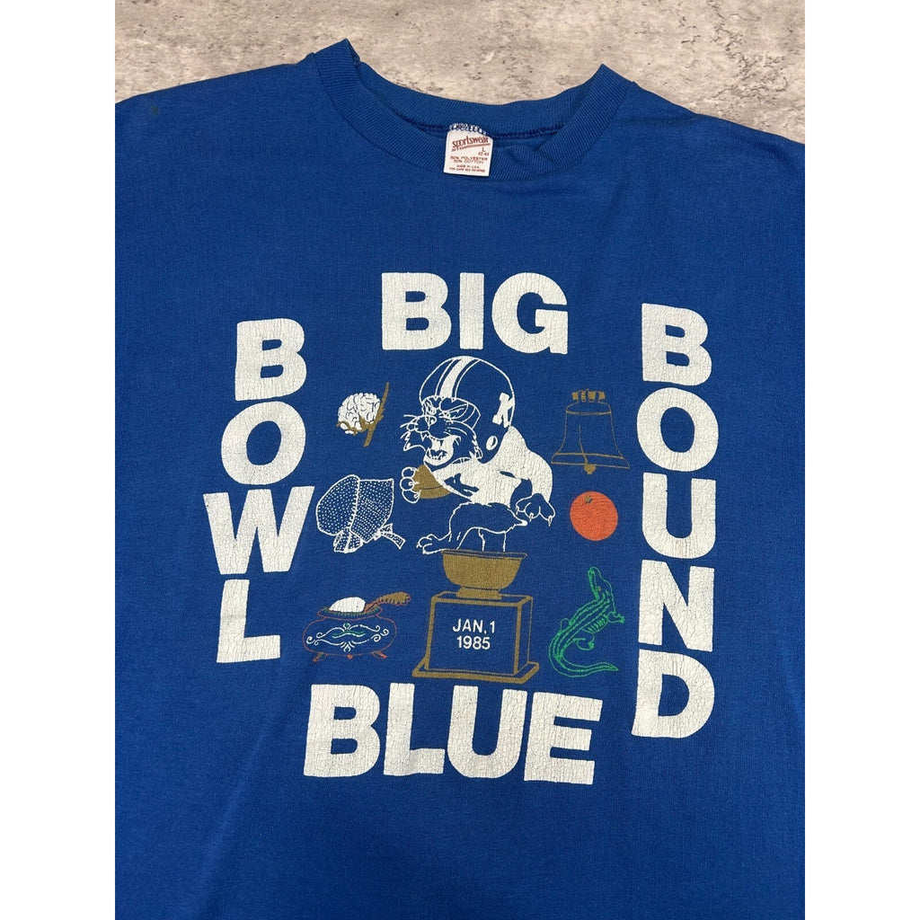 Vintage 1985 Kentucky Wildcats NCAA Bowl Bound Football T-Shirt Size Large Blue