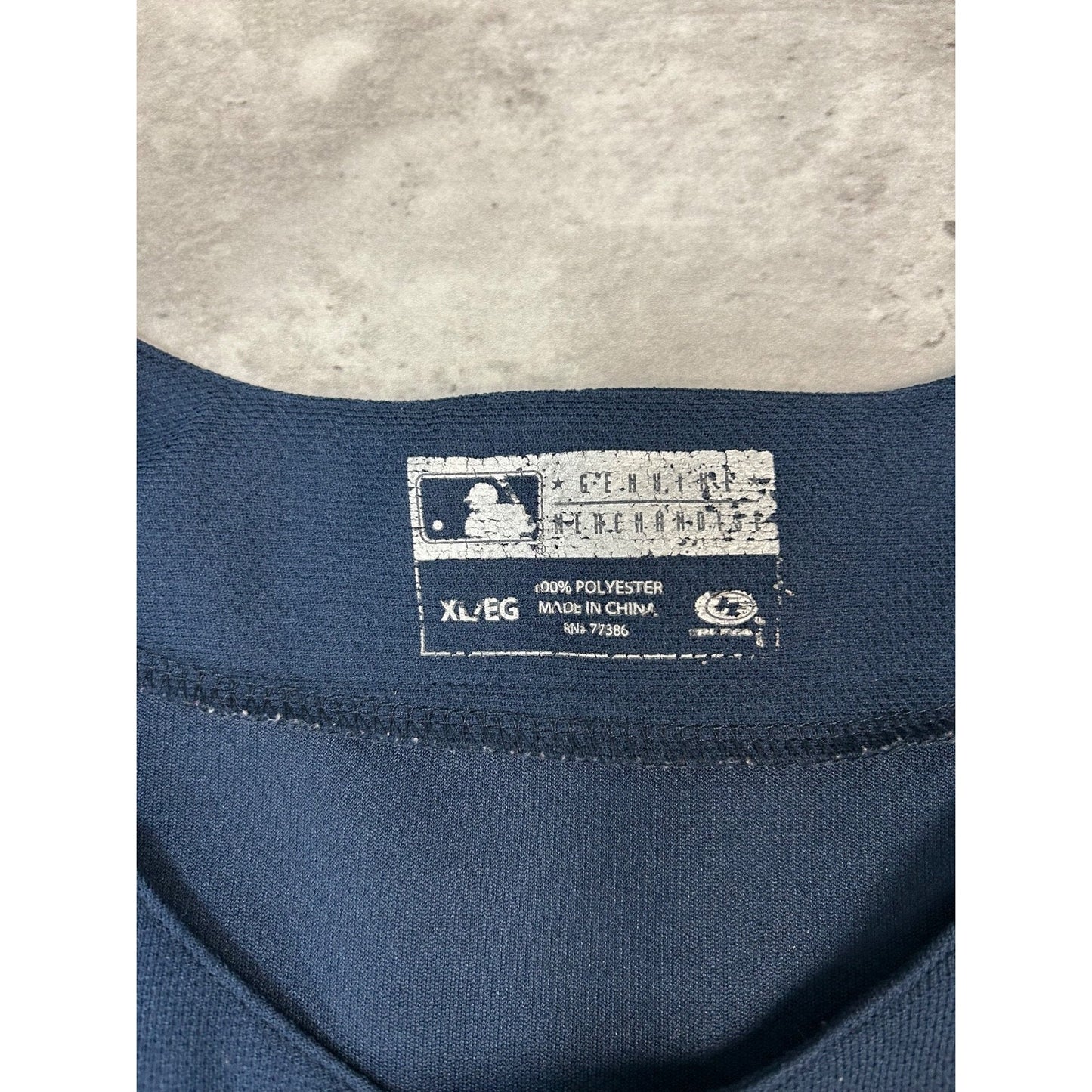 New York Yankees MLB Tailsweep Spellout Baseball Jersey Size XL Blue