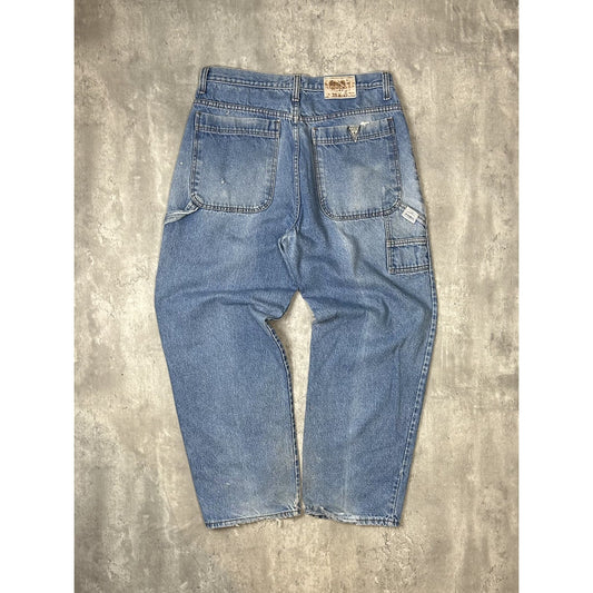 Vintage 90s Guess Jeans Light Wash Workwear Carpenter Pants Size 36 Blue