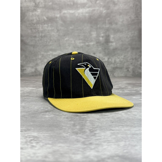VTG 90s Pittsburgh Penguins NHL Embroidered Pinstripe Hockey Snapback Hat OSFA