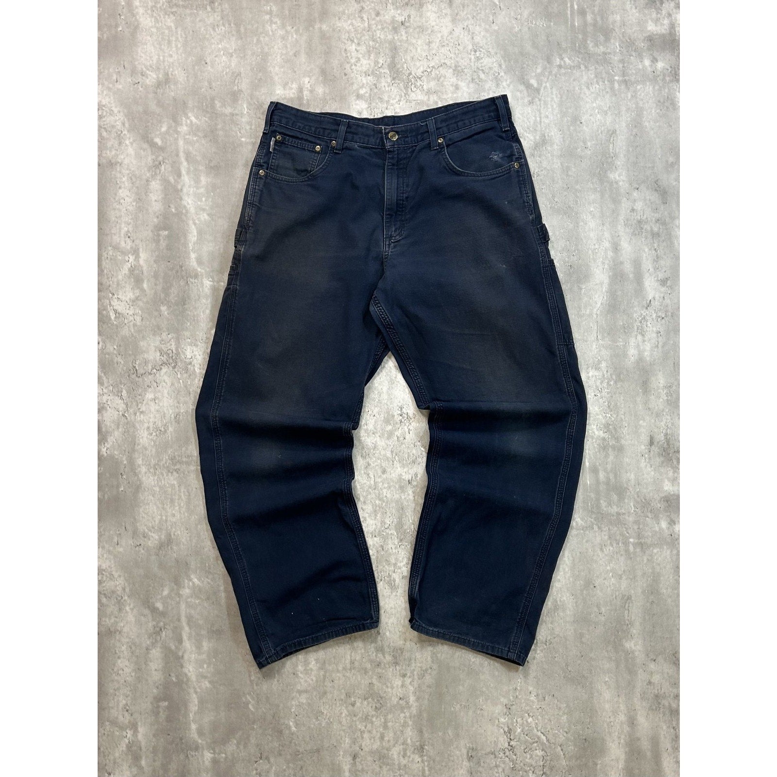 Vintage Carhartt Canvas Workwear Navy Blue Carpenter Pants Size 35