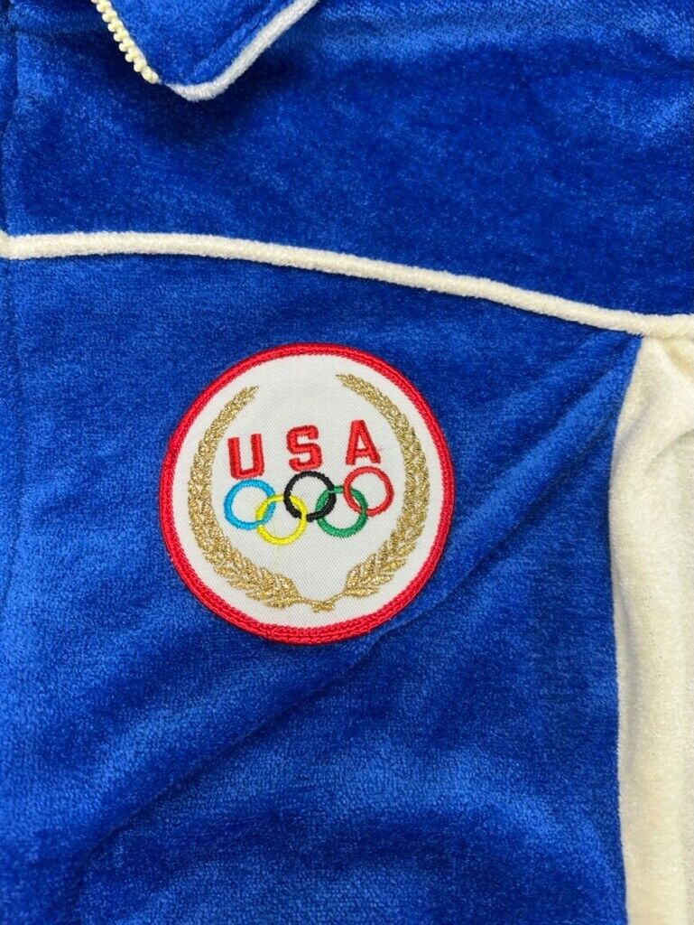 Vintage 1980 Levis USA Olympic Velour Full Zip Track Jacket Size Medium Blue