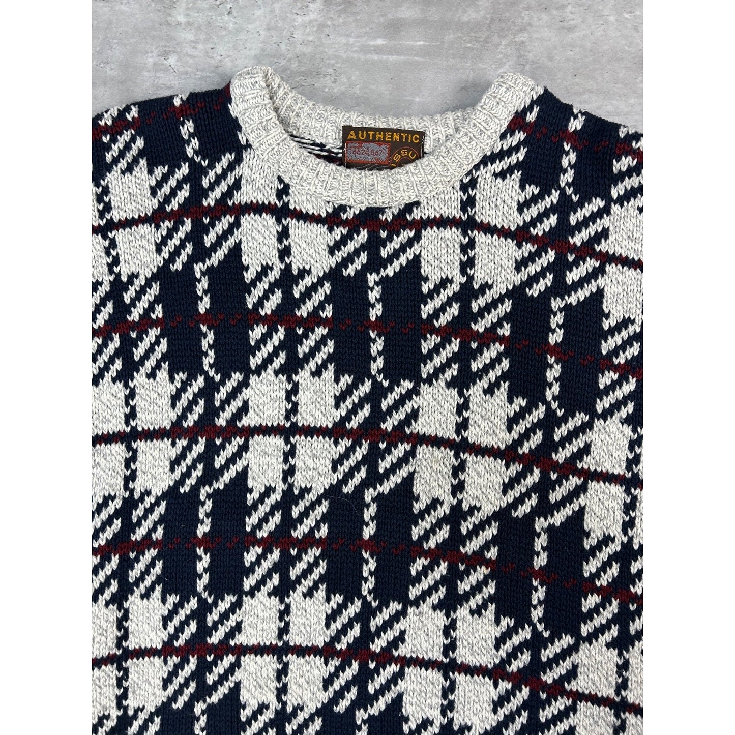 Vintage 90s Authentic Issue Plaid Print Pullover Ribbed Knit Sweater Size Large