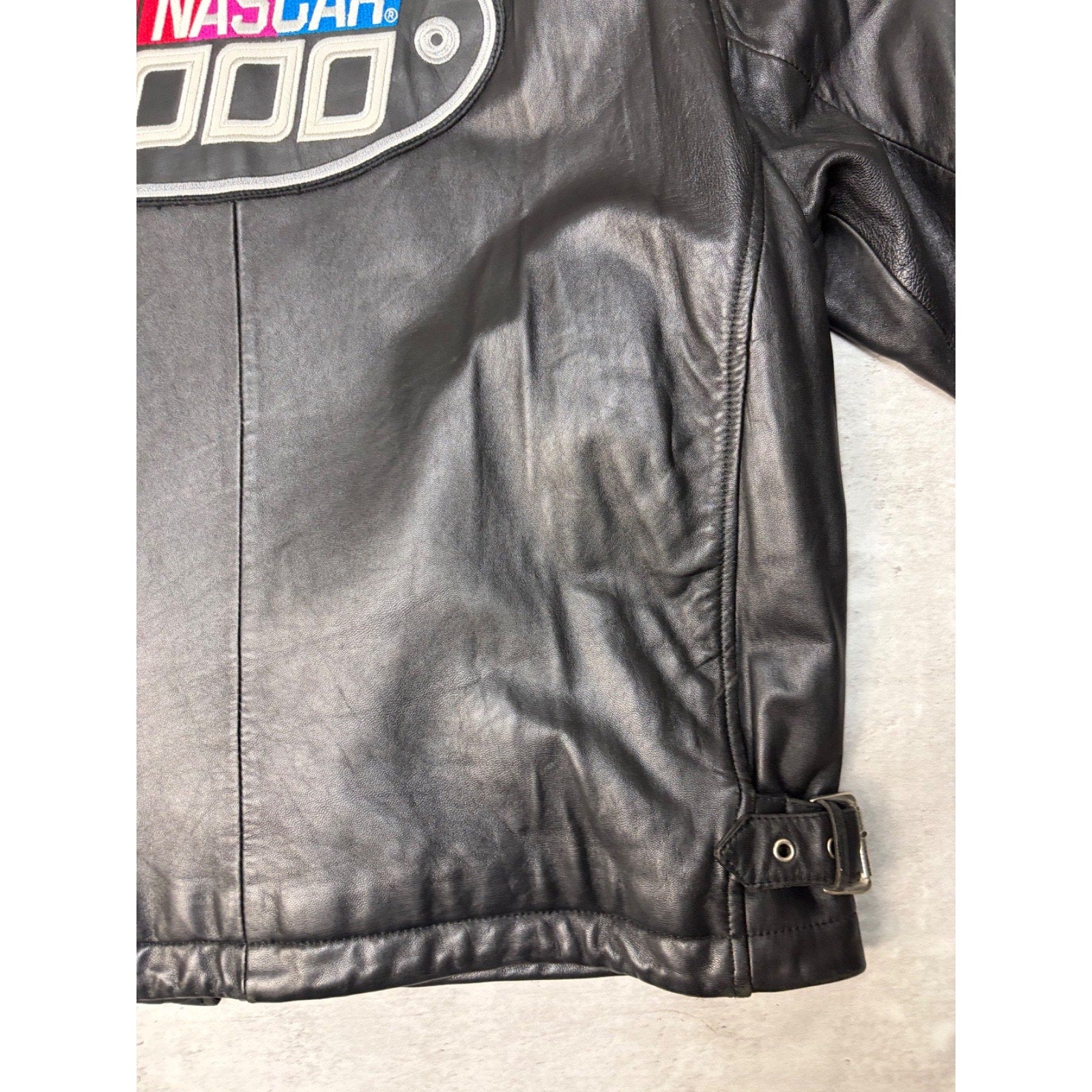 Vintage 2000 Nascar Embroidered Logo Leather Bomber Jacket Size XL