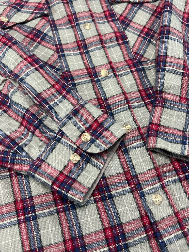 Vintage 90s Double Pocket Plaid Long Sleeve Button Up Shirt Size Medium