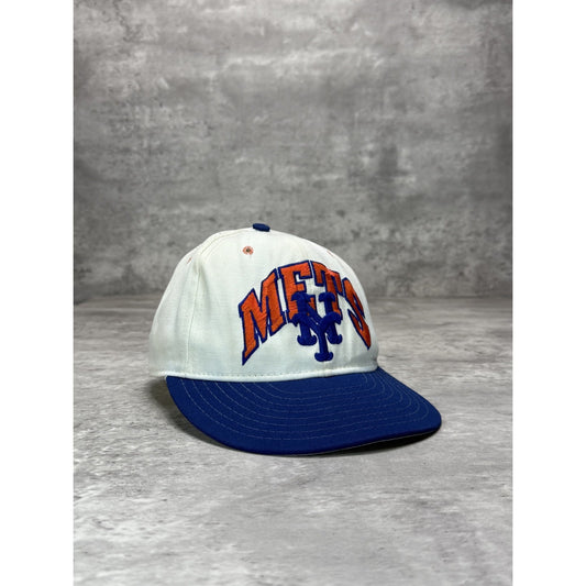 Vintage 90s New York Mets MLB Embroidered Logo Spellout Fitted Hat Size 7