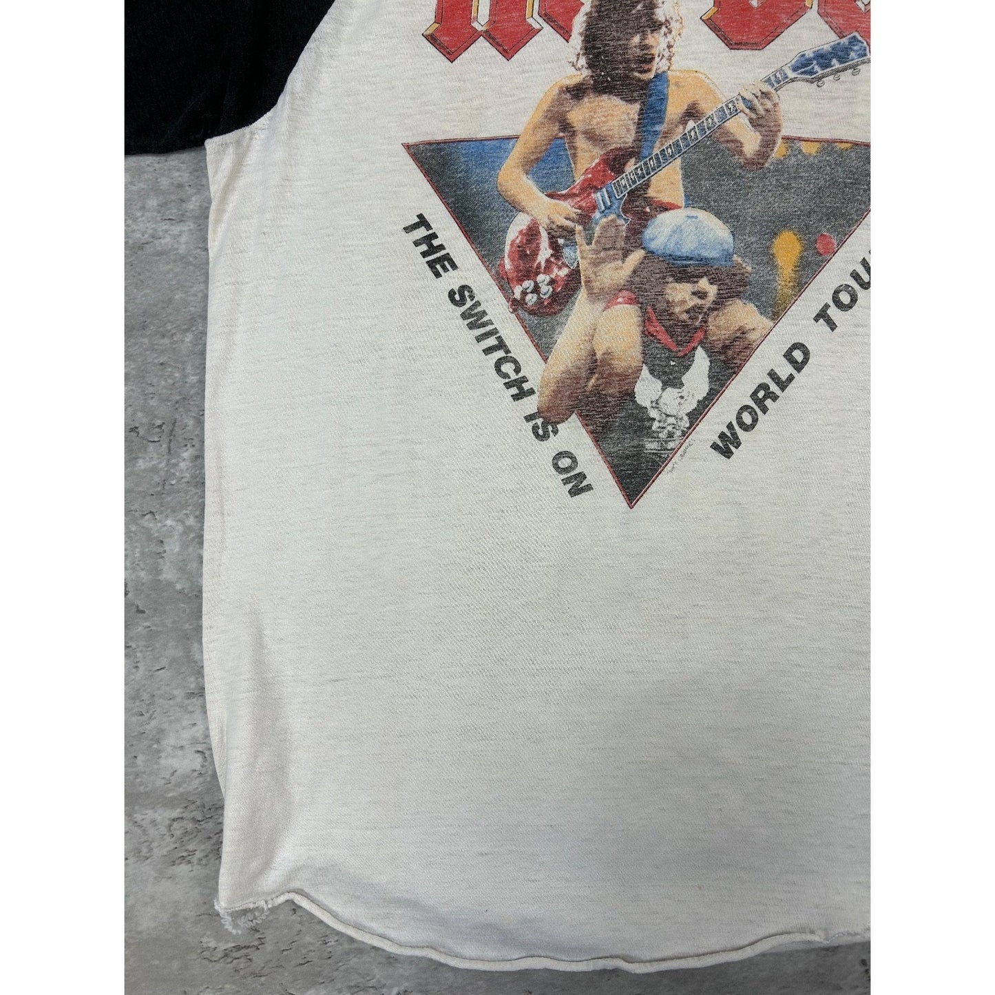 Vintage 1983 ACDC Flick Of The Switch Rock Music Raglan Band T-Shirt Size Small