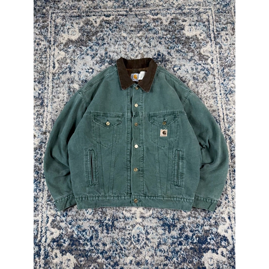 Vintage 90s Carhartt Blanket Lined Aspen Green Trucker Jacket JB0694 Size Large