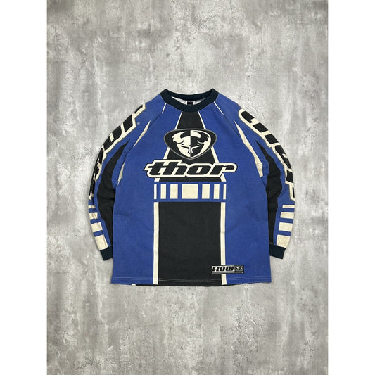 Vintage 90s Thor All Over Print Motocross Racing Long Sleeve Jersey Size XL
