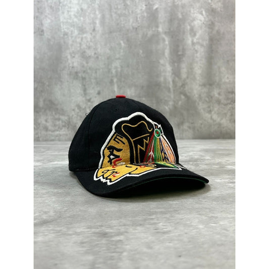 Vintage 90s Chicago Blackhawks NHL Embroidered Big Logo Snapback Hat OSFA