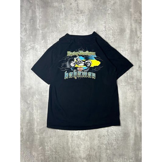 Vintage Harley Davidson Bahamas Spellout Logo Graphic T-shirt Size XL Black