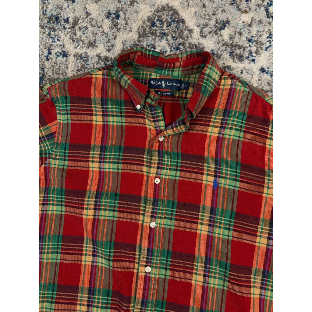 Vintage Polo Ralph Lauren Embroidered Pony Plaid Button Up Shirt Size Large