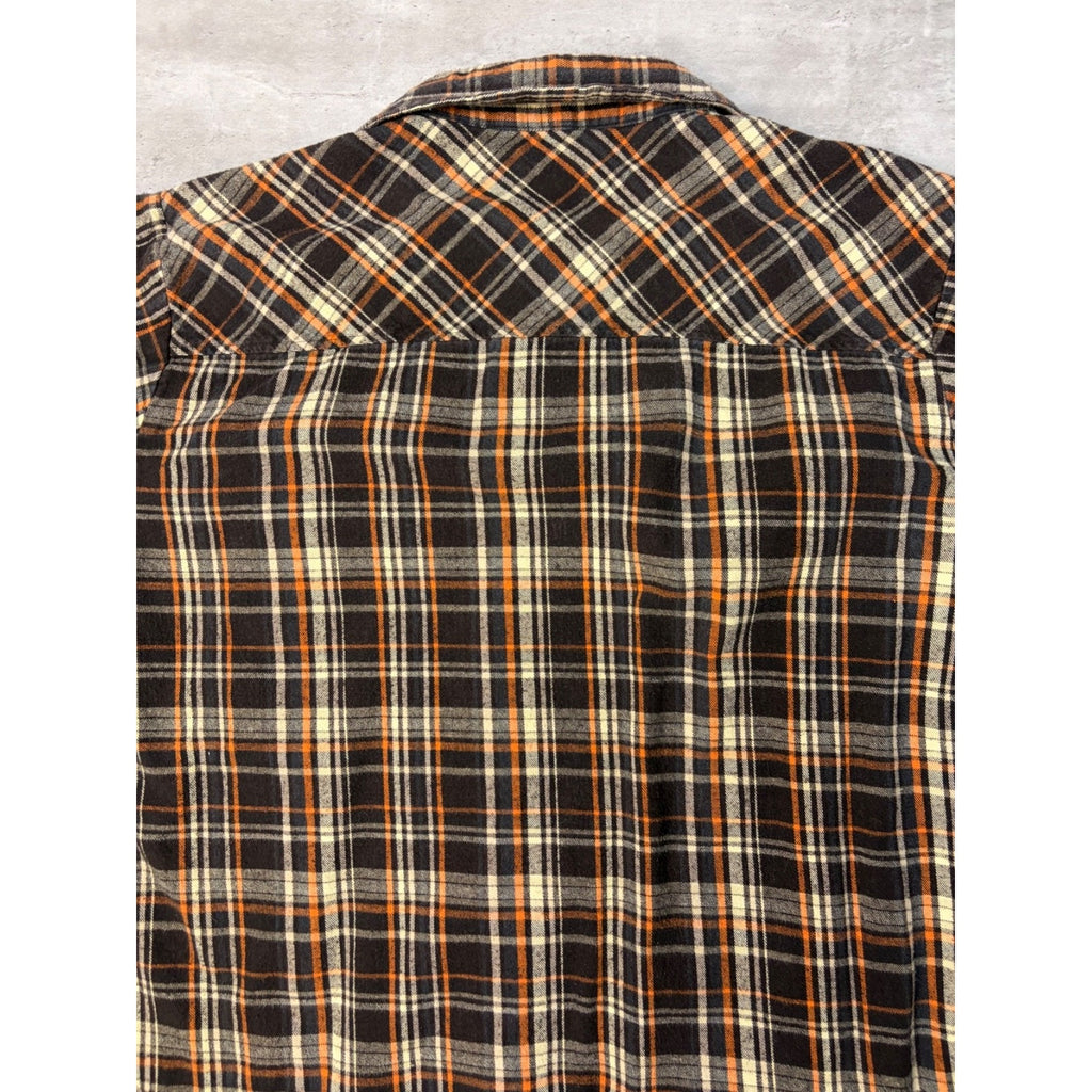 Vintage Dickies Plaid Pearl Snap Long Sleeve Flannel Button Up Shirt Size XLT