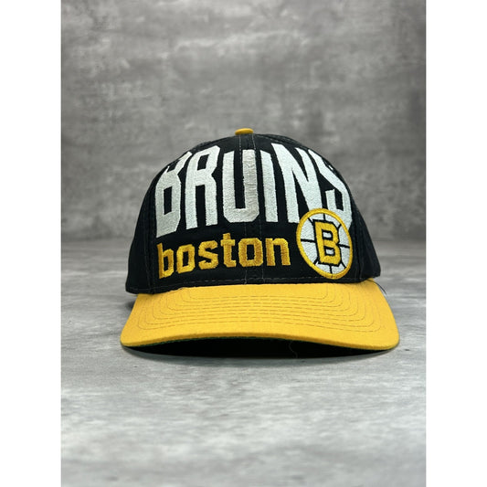 Vintage 90s Boston Bruins NHL Embroidered Spellout Hockey Snapback Hat OSFA