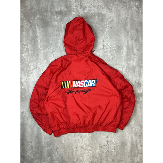 Vintage Nascar Racing Embroidered Script Logo Hooded Full Zip Jacket Size XL