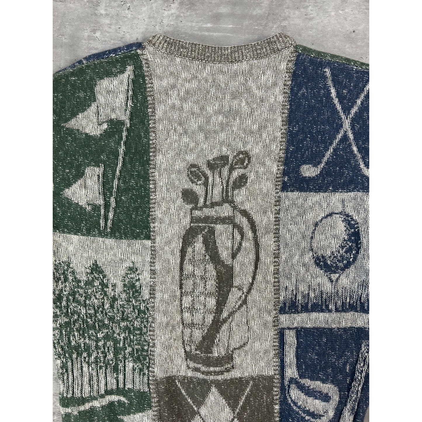 Vintage 90s Shenandoah Golf All Over Print Graphic Knit Sweater Size Medium