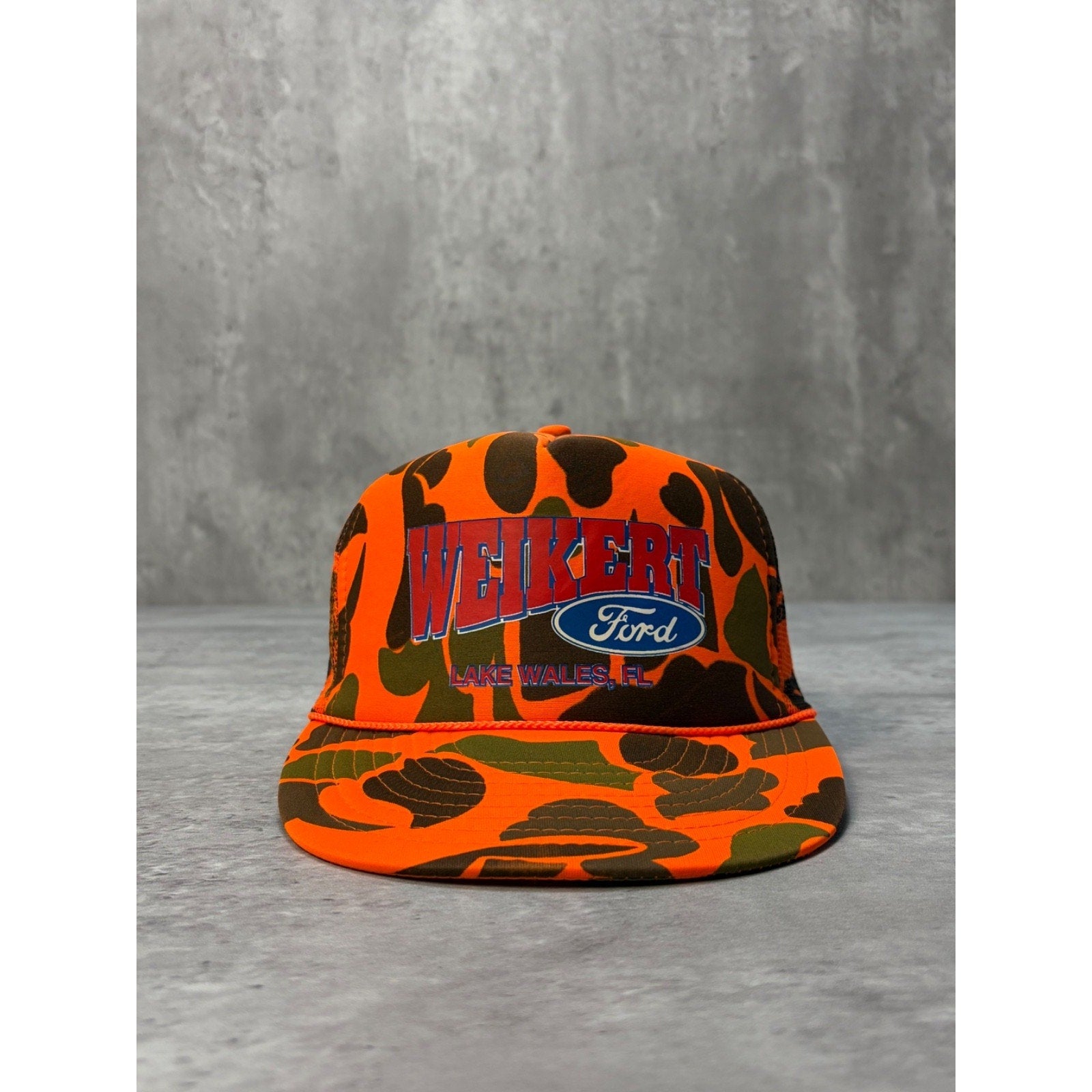 Vintage Weikert Ford Dealership Spellout Graphic Trucker Snapback Hat OSFA