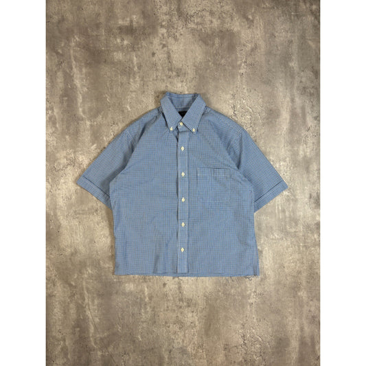 Vintage Arrow Checkered Short Sleeve Cropped Button Up Shirt Size Medium Blue