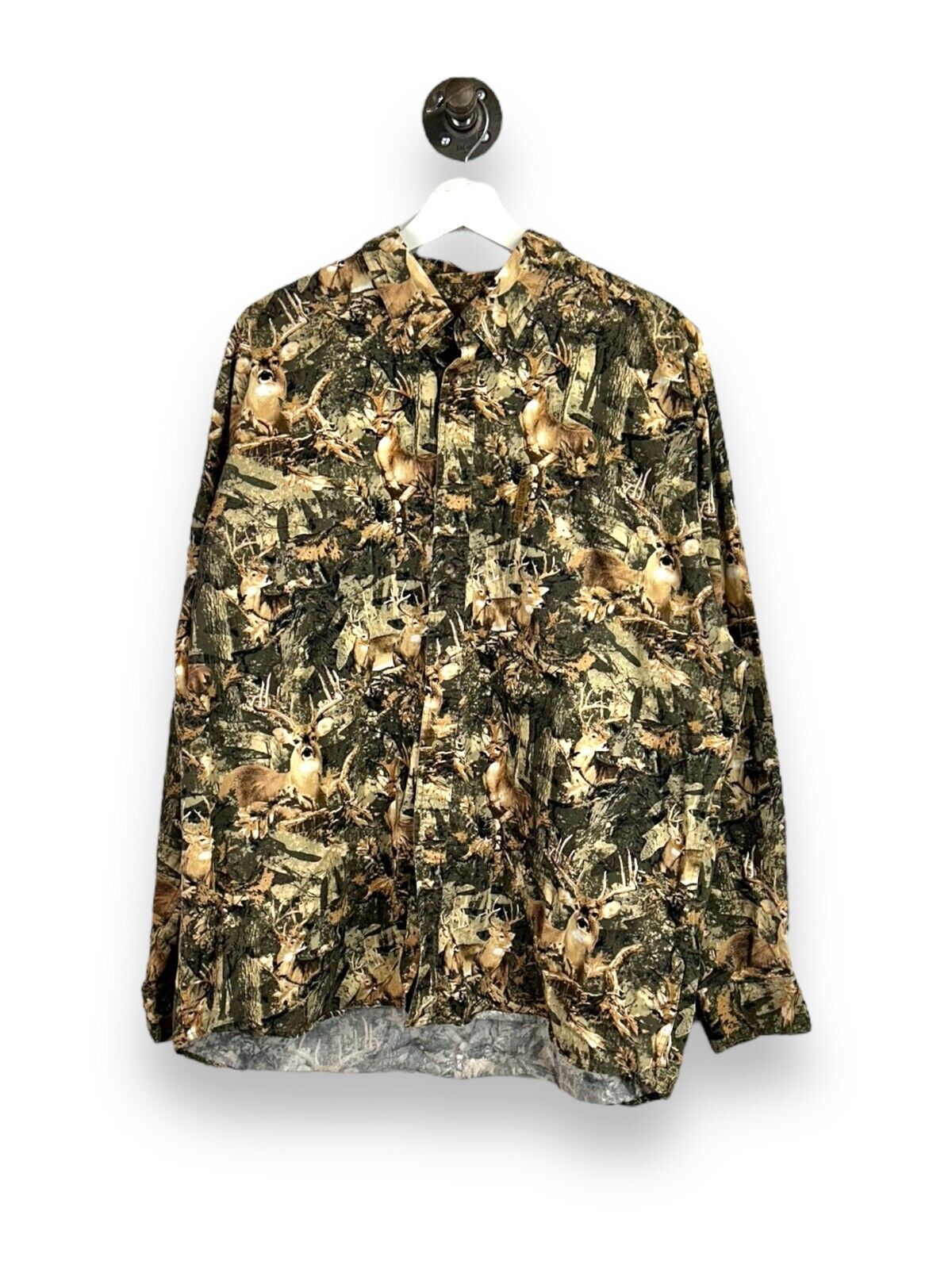 North River Deer Nature Camo Single Pocket Hunting Button Up Shirt Size XL