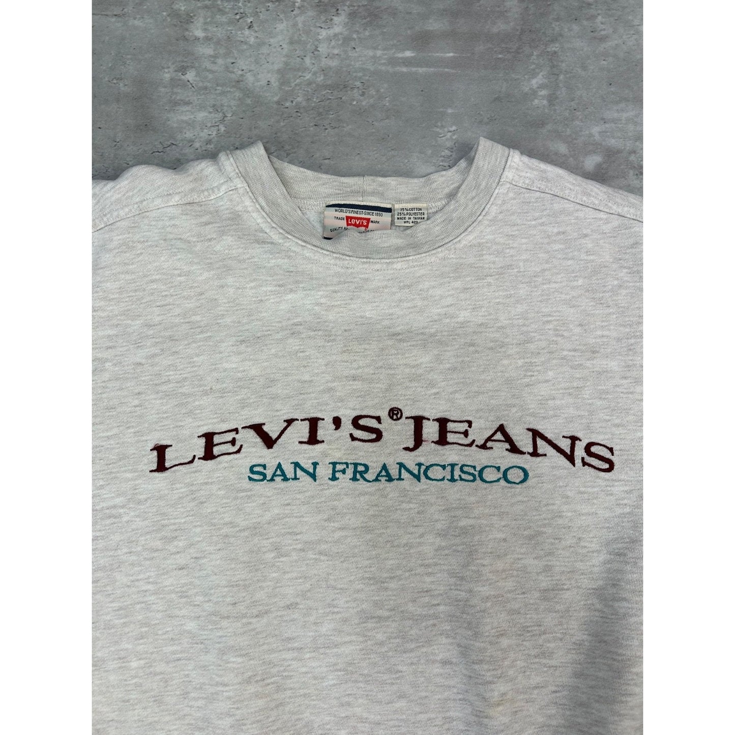 Vintage 90s Levis Jeans Embroidered Spellout Crewneck Sweatshirt Size Medium