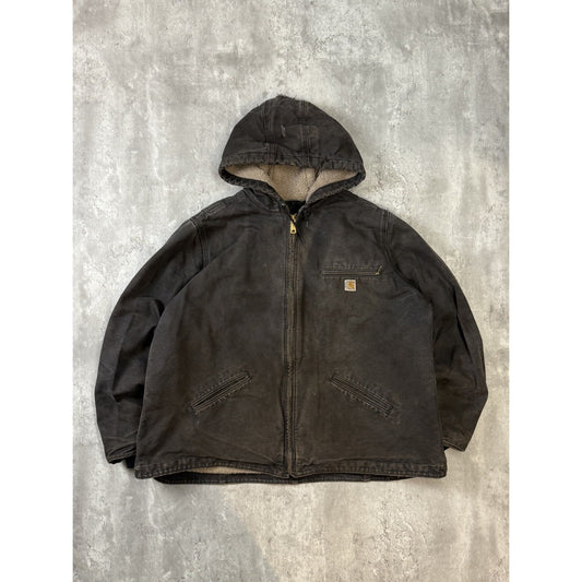 Vintage Carhartt Fleece Lined Canvas Workwear Hooded Detroit Jacket Size 2XL